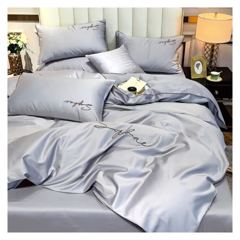 Pościel Mikrofibra Cotton World Z Haftem 160x200 3cz Jasny Szary