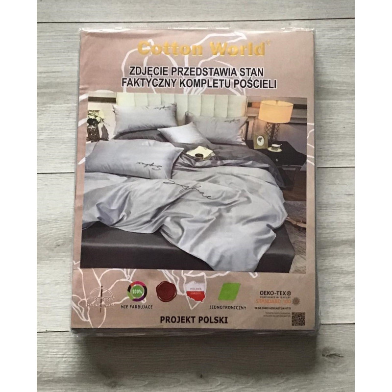 Pościel Mikrofibra Cotton World Z Haftem 160x200 3cz Jasny Szary