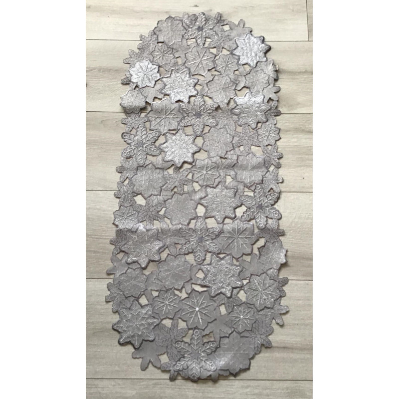 Bieżniki /Serwety Szare Ze Srebrnym Haftem Liście