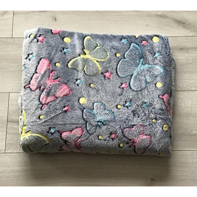 Koc Świecący Mikrofibra 150x200 Kolorowe Motyle