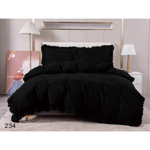 Pościel Z Falbanką Satyna Bawełniana 160x200 3cz Czarna