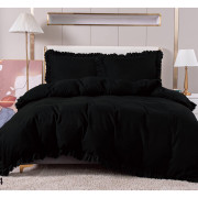 Pościel Z Falbanką Satyna Bawełniana 160x200 3cz Czarna