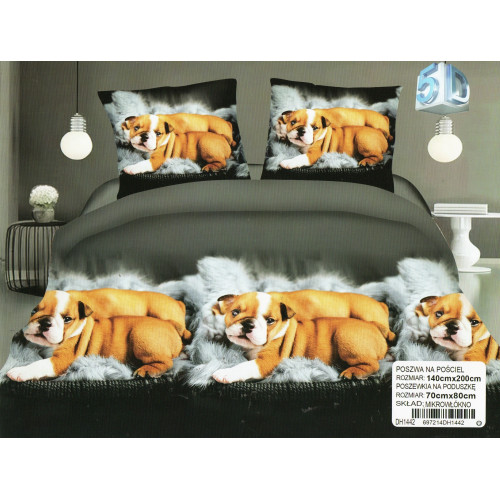 Pościel 3D Satyna Bawełniana 140/200 2cz Buldogi