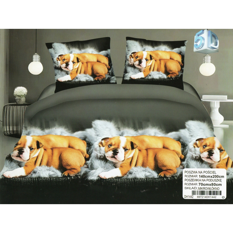 Pościel 3D Satyna Bawełniana 140/200 2cz Buldogi