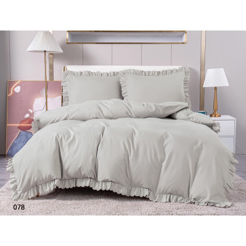 Pościel Z Falbanką Satyna Bawełniana 220x200 3cz Jasno Szara