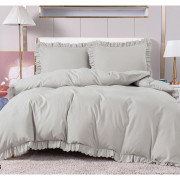 Pościel Z Falbanką Satyna Bawełniana 220x200 3cz Jasno Szara