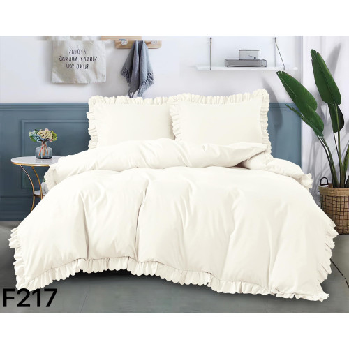 Pościel Z Falbanką Satyna Bawełniana 220x200 3cz Ekri