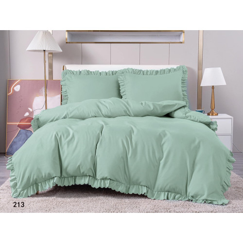 Pościel Z Falbanką Satyna Bawełniana 220x200 3cz Mięta