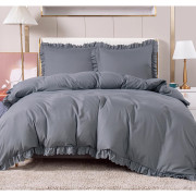 Pościel Z Falbanką Satyna Bawełniana 220x200 3cz Szara