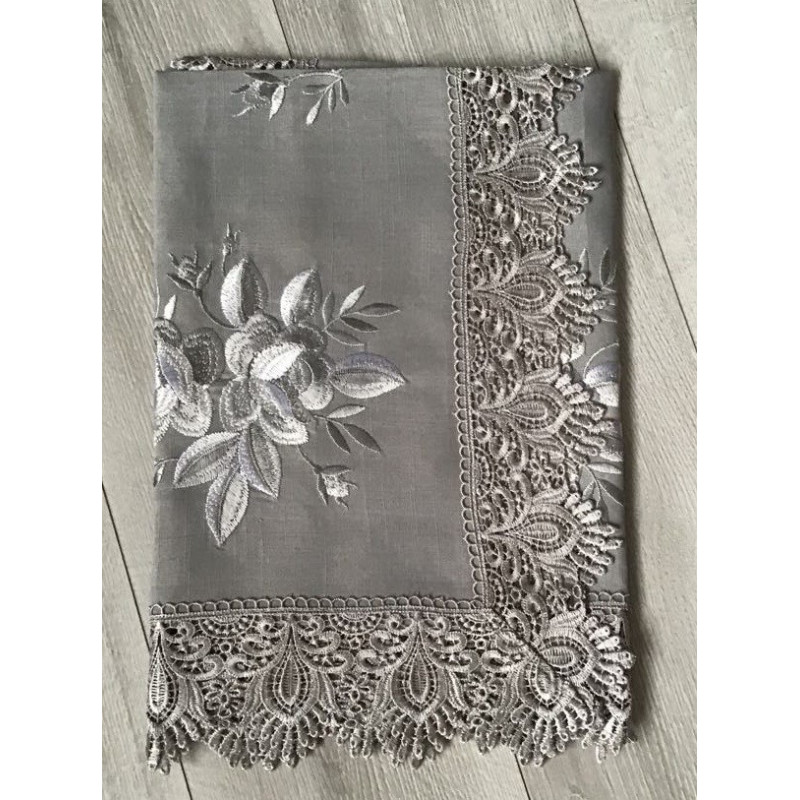 Bieżniki /Serwety Haftowane Obszyte Gipiurą Szare