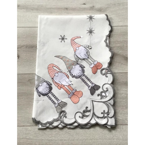 Bieżniki /Serwety Świąteczne Białe Z Haftem Krasnale