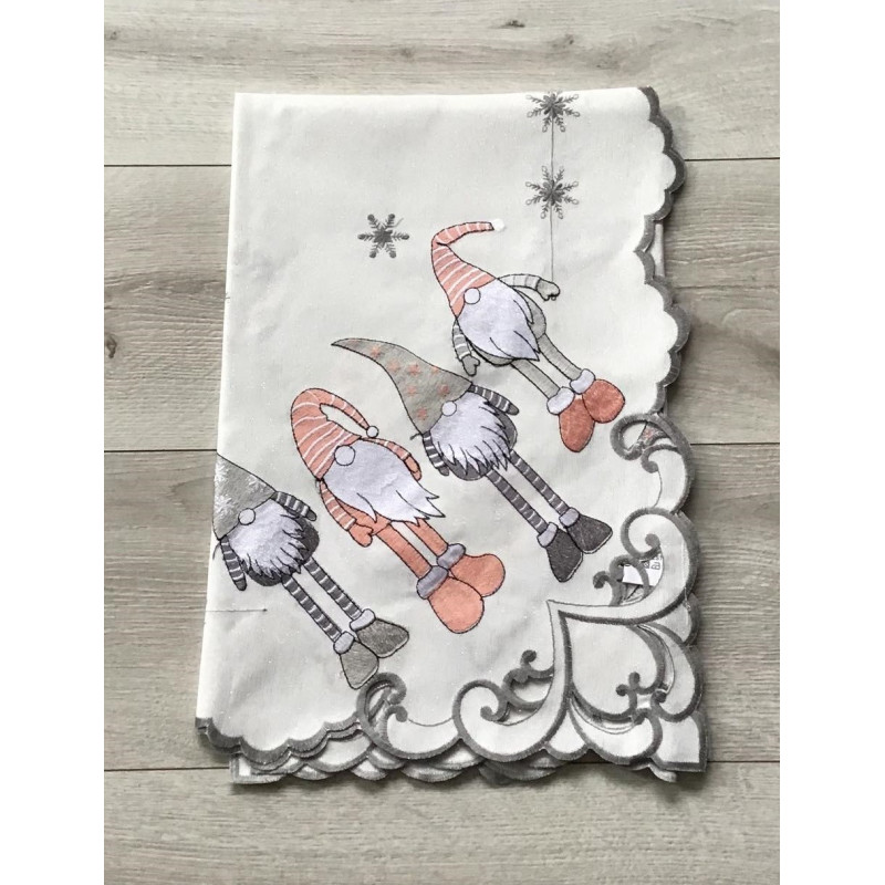 Bieżniki /Serwety Świąteczne Białe Z Haftem Krasnale