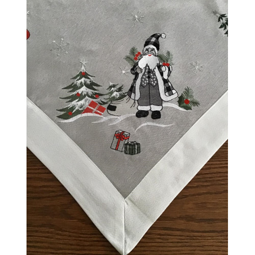 Bieżniki /Serwety Świąteczne Szare Z Haftem I Srebrną Lamówką