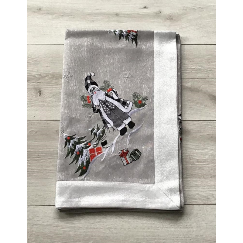 Bieżniki /Serwety Świąteczne Szare Z Haftem I Srebrną Lamówką