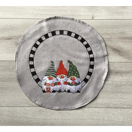 Serweta Okrągła Szara Haftowana Krasnale