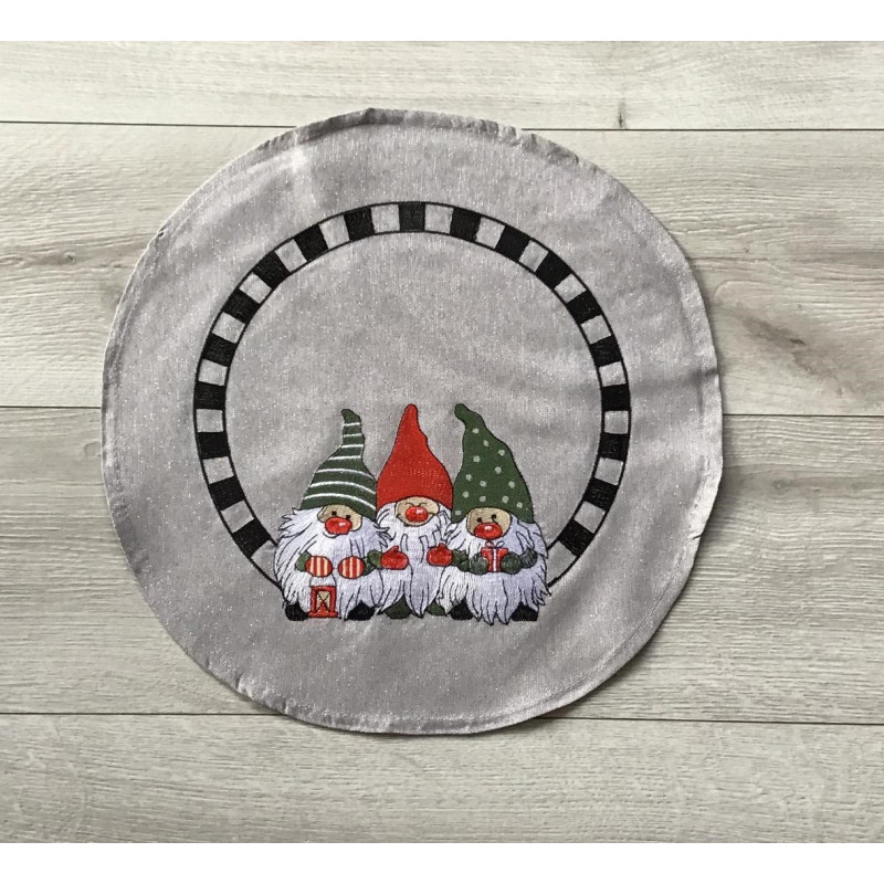 Serweta Okrągła Szara Haftowana Krasnale