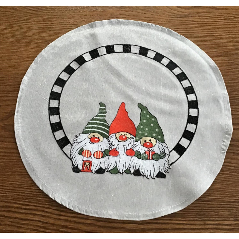 Serweta Okrągła Szara Haftowana Krasnale