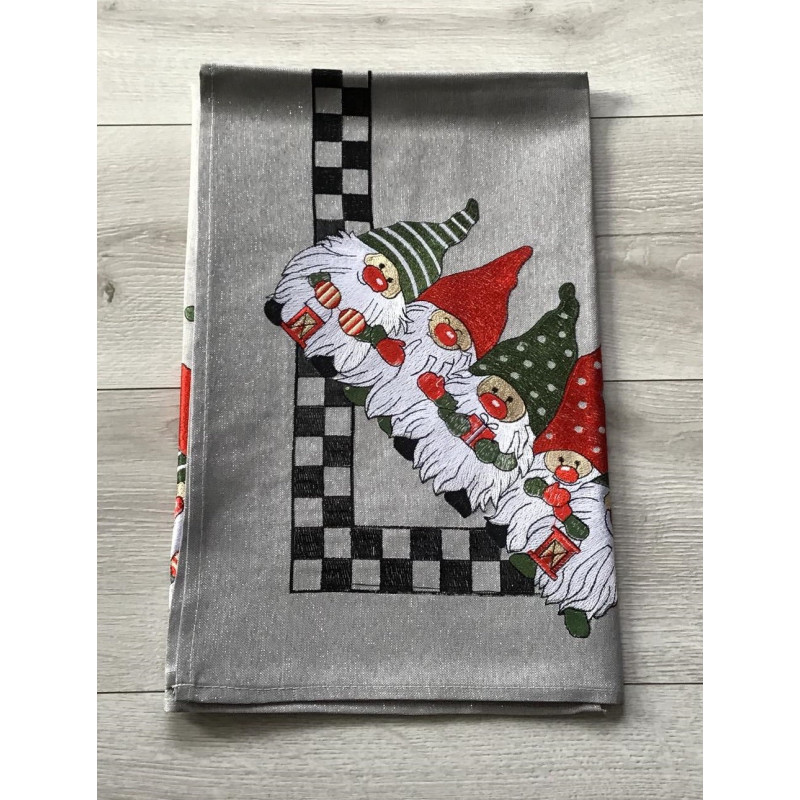 Bieżniki /Serwety Świąteczne Szare Z Haftem Krasnale