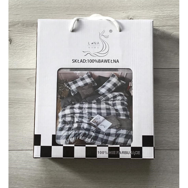 Pościel Dwustronna 100% Bawełna 160/200 4cz Kartonik Kratka