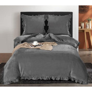 Pościel Gruba Mikrofibra Welurowa Z Falbaną 160x200cm Szara
