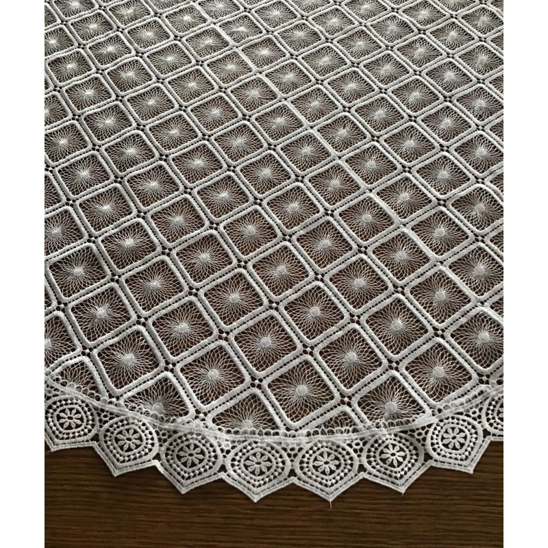 Obrus Biały Okrągły Cały Koronkowy Kwadraty