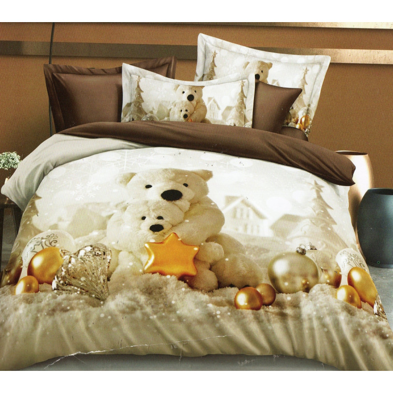 Pościel Świąteczna 3D Satyna Bawełniana 220/200 4cz Misie