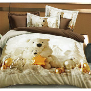 Pościel Świąteczna 3D Satyna Bawełniana 220/200 4cz Misie