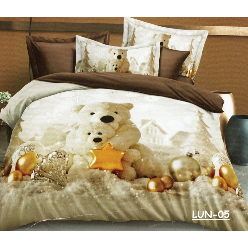 Pościel Świąteczna 3D Satyna Bawełniana 220/200 4cz Misie