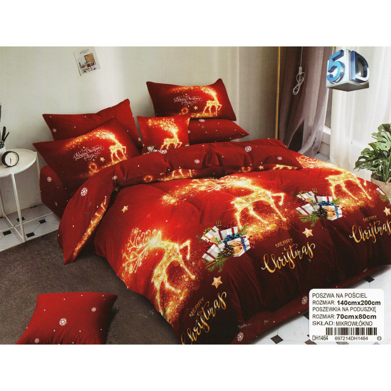 Pościel Świąteczna 3D Satyna Bawełniana 140/200 2cz Renifery