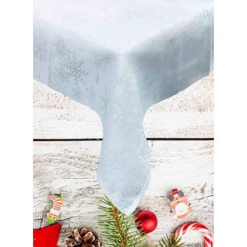 Obrus Świąteczny Biały W Srebrne Śnieżynki