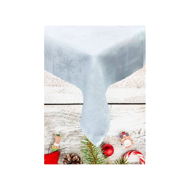 Obrus Świąteczny Biały W Srebrne Śnieżynki
