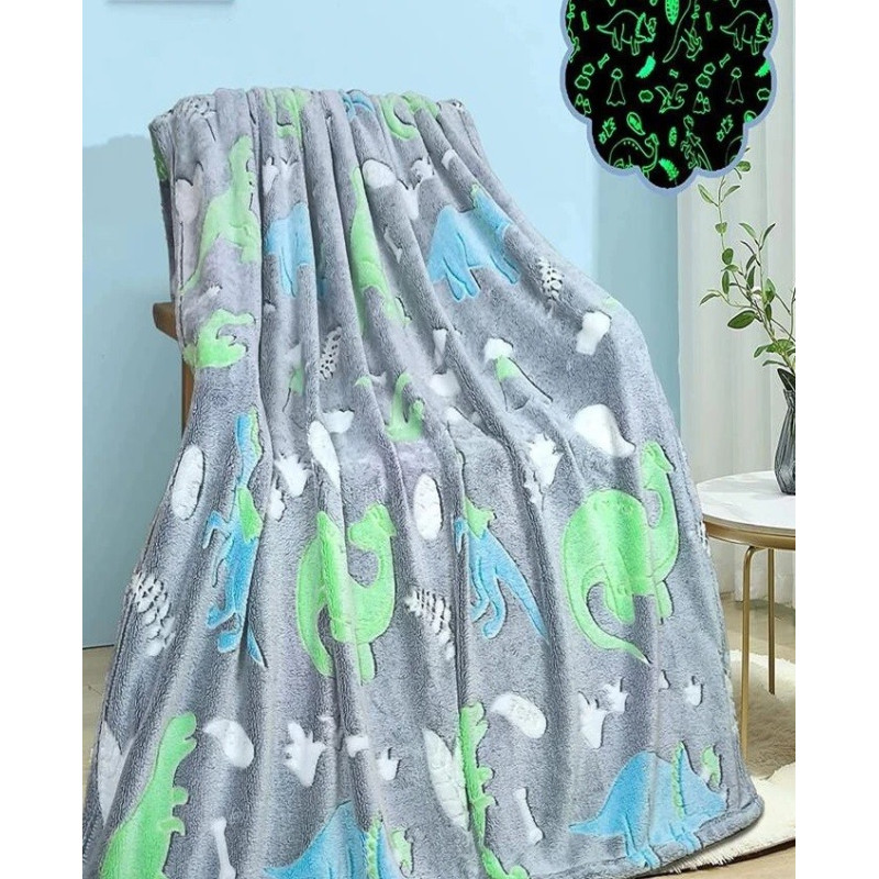 Koc Świecący Mikrofibra 150x200 Kolorowe Dinozaury