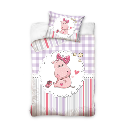 Pościel Bawełniana Dwustronna Do Łóżeczka 100x135 Hipcia Z Kokardką