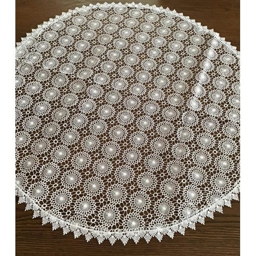 Obrus Okrągły Biały Cały Koronkowy