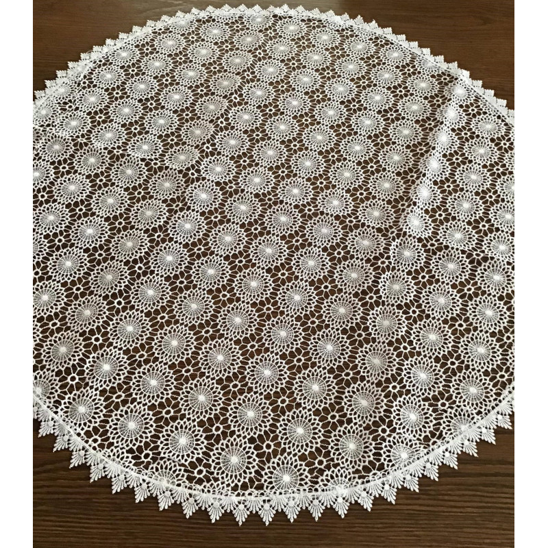 Obrus Okrągły Biały Cały Koronkowy