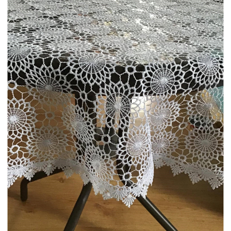 Obrus Okrągły Biały Cały Koronkowy