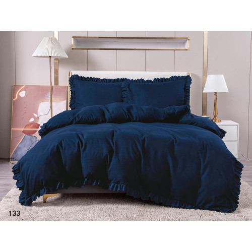 Pościel Z Falbanką Satyna Bawełniana 160x200 3cz Granat