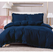 Pościel Z Falbanką Satyna Bawełniana 160x200 3cz Granat