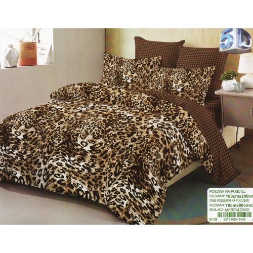 Pościel 3D Satyna Bawełniana 160/200 3cz Panterka Brązowa