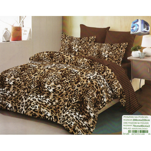 Pościel 3D Satyna Bawełniana 220/200 3cz Panterka Brązowa