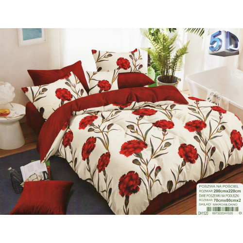 Pościel 3D Satyna Bawełniana 220/200 3cz Goździki