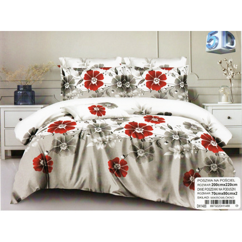 Pościel 3D Satyna Bawełniana 220/200 3cz Kwiaty