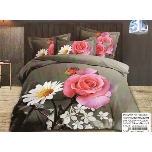 Pościel 3D Satyna Bawełniana 220/200 3cz Kwiaty