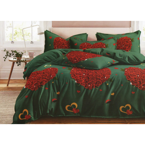 Pościel 3D Satyna Bawełniana 160/200 4cz Serca Z Róż