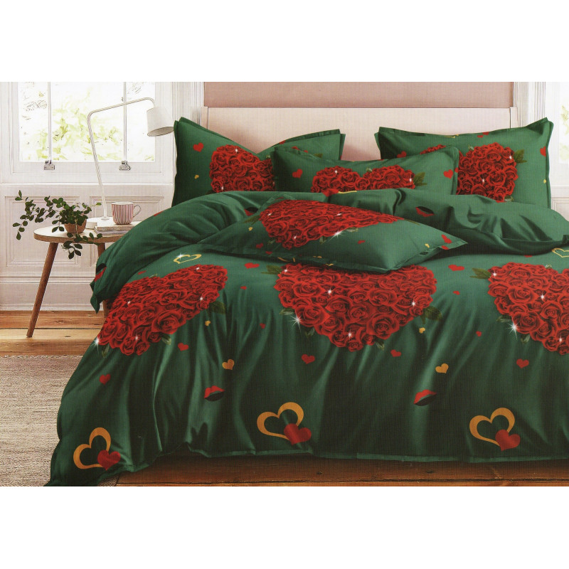 Pościel 3D Satyna Bawełniana 160/200 4cz Serca Z Róż