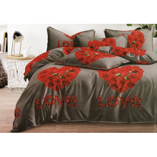 Pościel 3D Satyna Bawełniana 160/200 4cz Serca Z Róż Love