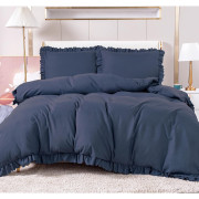 Pościel Z Falbanką Satyna Bawełniana 160x200 3cz Grafit