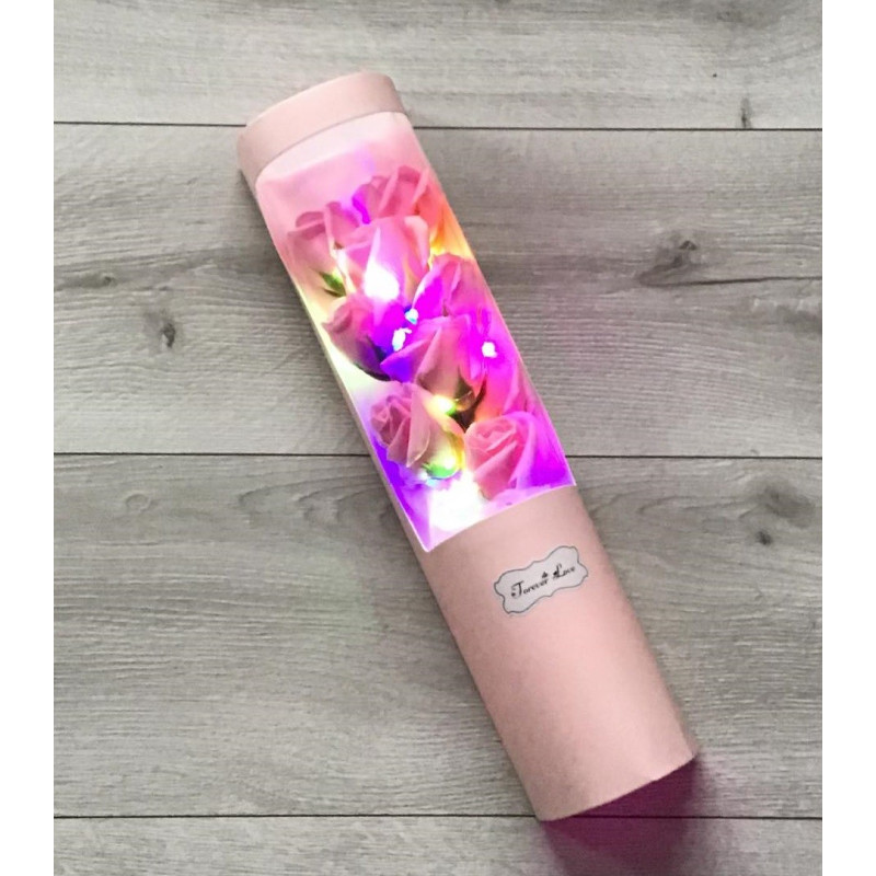 Bukiet Róż Świecący Led Na Prezent Różowe