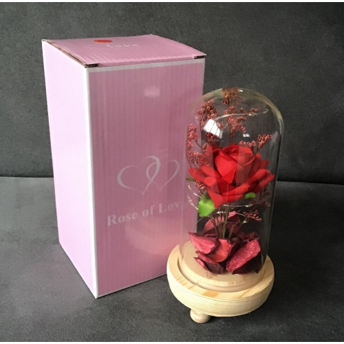 Wieczna Róża W Szkle Świecąca Led Prezent Czerwona