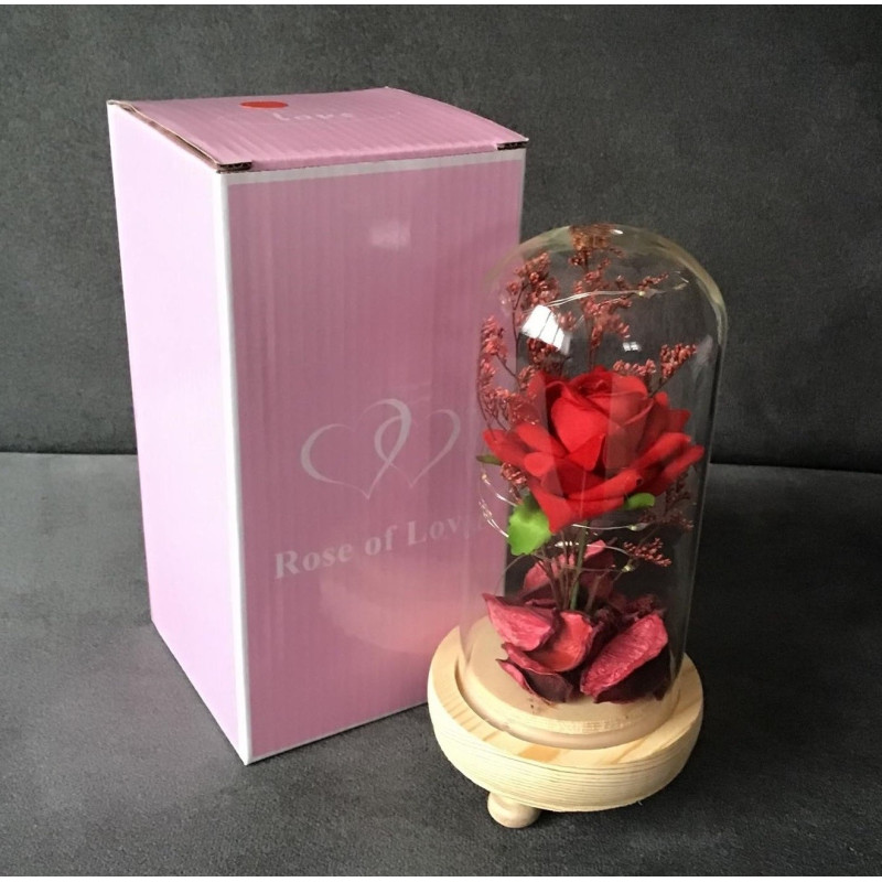 Wieczna Róża W Szkle Świecąca Led Prezent Czerwona